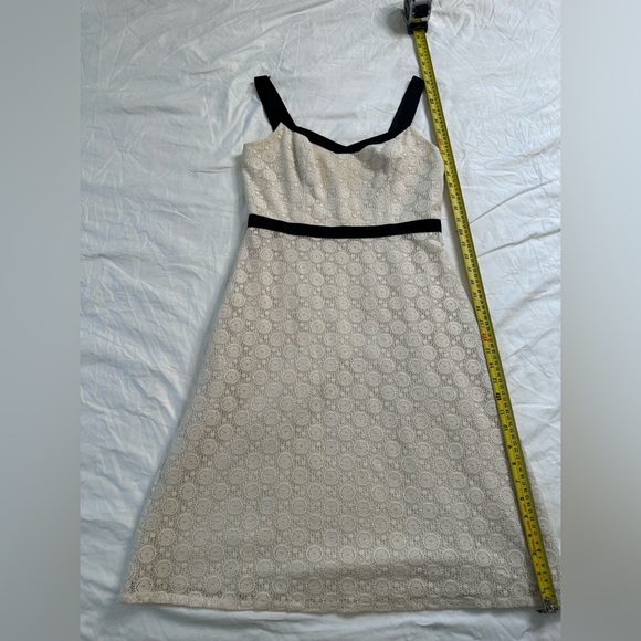 Ann Taylor LOFT 4P Petites Lace Fit & Flare Dress White Black Trim Midi - Picture 8 of 11